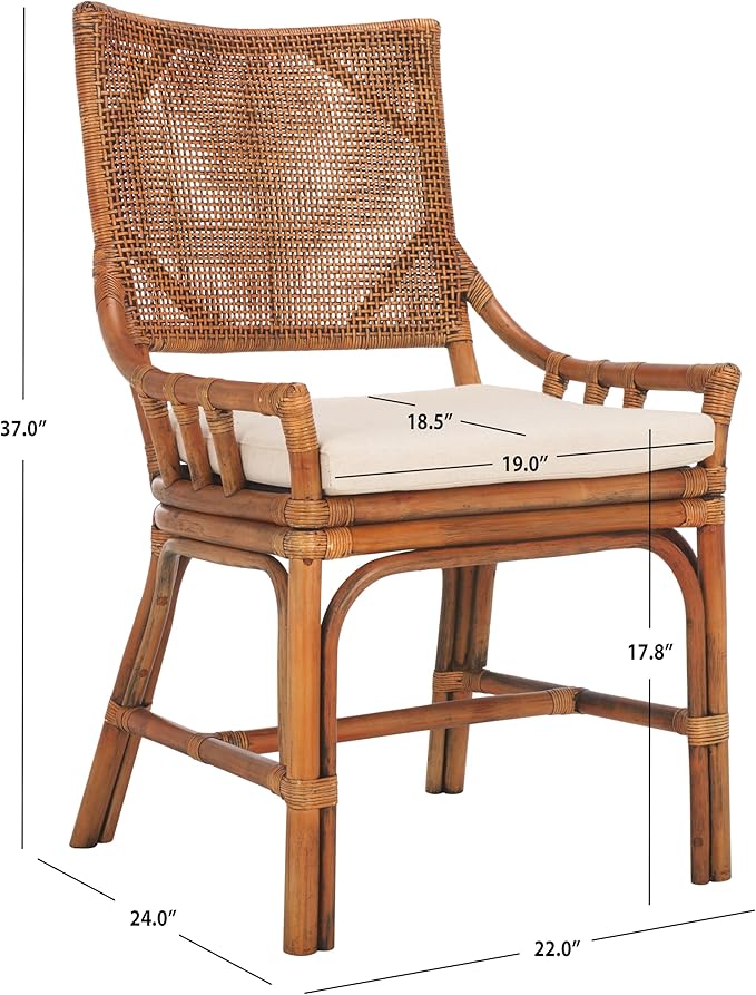SAFAVIEH Home Collection Donatella Tropical Coastal Honey &amp White Rattan Chair