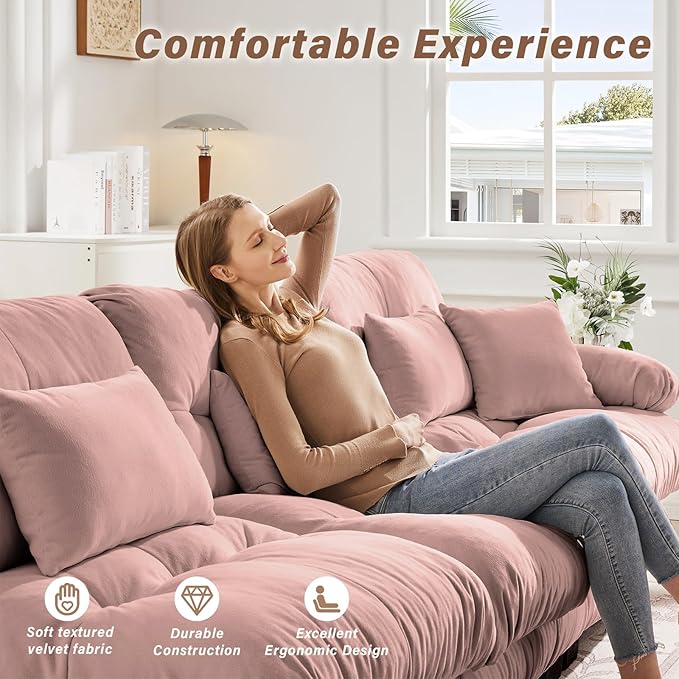 94.4 Oversized Modular Sectional Sofa 2-Seater Loveseat Cloud Couch with Pillows and Overthick Cushion for Living Room Home Theater ApartmentChenille Fabric(Pink)