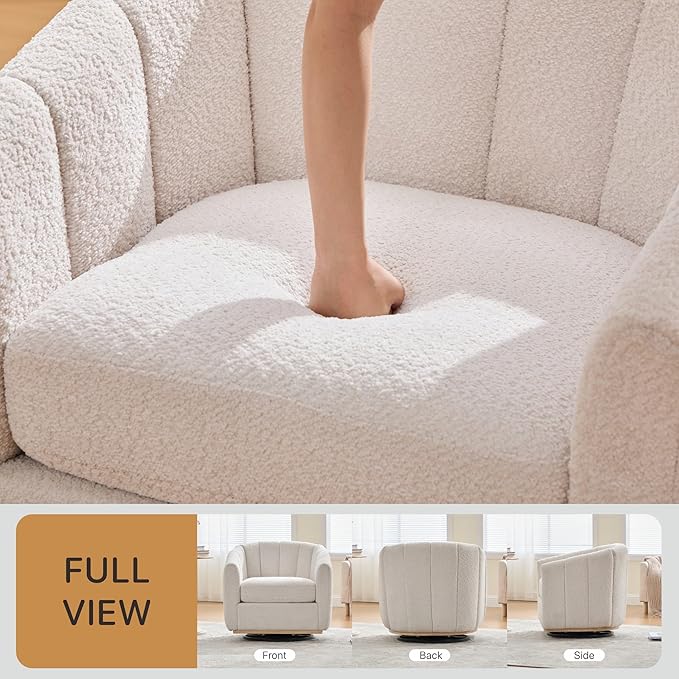 Velvet Swivel Accent Chairs Set of 2 32.3 W Modern Upholstered Pumpkin Barrel Chairs Single Sofa Armchair for Living Room Ivory 2.