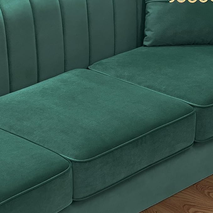 83.46 Upholstered Chesterfield Couch Modern 3 Seater Sofa with Tufted Back and Square Arms Wood Leg Nailhead Sofa for Living Room/Office/Apartment/Small Space Green Velvet