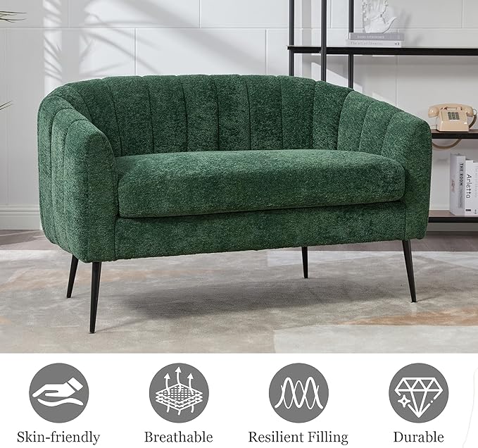 50.2 inch Green Chenille LoveseatSmall Loveseat for Small Spaces with Metal LegsCompact Couch with Comfortable Backrest and ArmrestSmall 2 Seater Couch for Living Room and Bedroom
