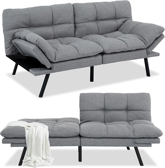 Opoiar Futon Sofa Bed Modern Memory Foam Sleeper Sofa Convertible Couch Adjustable Armrest&ampBackrest Leather Futon for Living SpaceApartmentOffice Sofabed