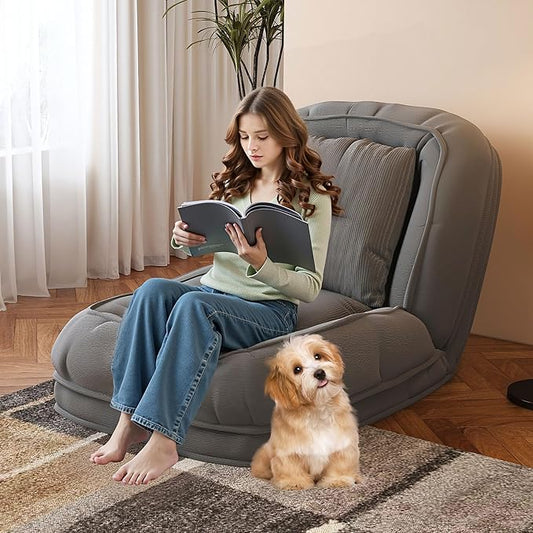 Lazy Sofa Couch 5 Adjustable Position Floor Sofa Fits with 2 Pillows Folding Tatami Lazy Bed Suit to Put in Bedroom Living Room (Gray-2)