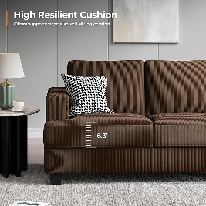89 Inch Sofa with Extra Deep Seats Oversize 3 Seater Sofa for Living Room Modern Couch and Sofa Comfy Armrests and Seats and Backrests Easy Installation Corduroy Fabric Brown