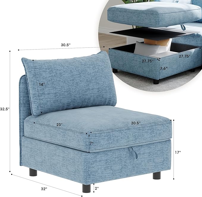 GDFStudio 2 Pieces Armless Loveseat Sofa with Storage Convertible Small Couches for Small Spaces with Back Cushions Modular Fabric Deep Seat Home Sofa for Living Room Office Apartment Blue