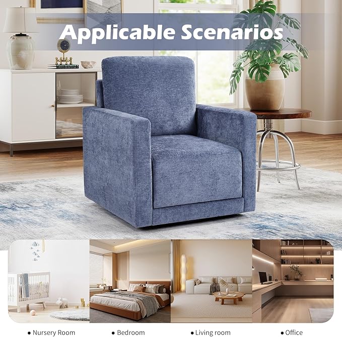 INZOY Swivel Accent Chair with Hidden Storage Comfy 360° Swivel Chair Upholstered Chenille Square Chair for Living Room Bedroom Small Spaces Fully Assembled Blue