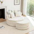 DEINPPA Oversized Round Accent Barrel Chair with Movable Ottoman Cloud Circle Chair with 5 Comfy Pillows for Living Room Reading Room Bedroom Boneless Couch No Assembly Required-Beige