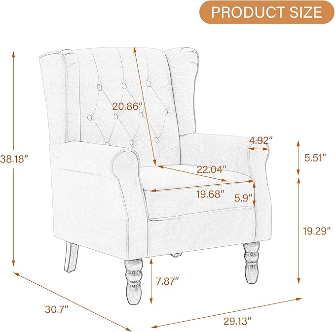 UIXE High Back Accent Chair Fabric Upholstered Armchair Retro Wingback Arm Chair for Living Room Comfy Single Sofa Bedroom Reading Seat with Solid Wood Legs - Tan Taupe