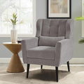 Modern Accent Chair Chenille Fabric Upholstered Tufted Side Chair Wingback ChairMid Century Reading Armchair with Waist Pillow Backrest for Living Room Bedroom (Grey)