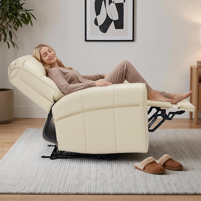 MCombo Power Wall Hugger Recliner Chair for Small Space RV Living Room USB &amp USB-C Charging Ports Modern Rolled Arm Recliner Faux Leather PR630 (Beige Medium)