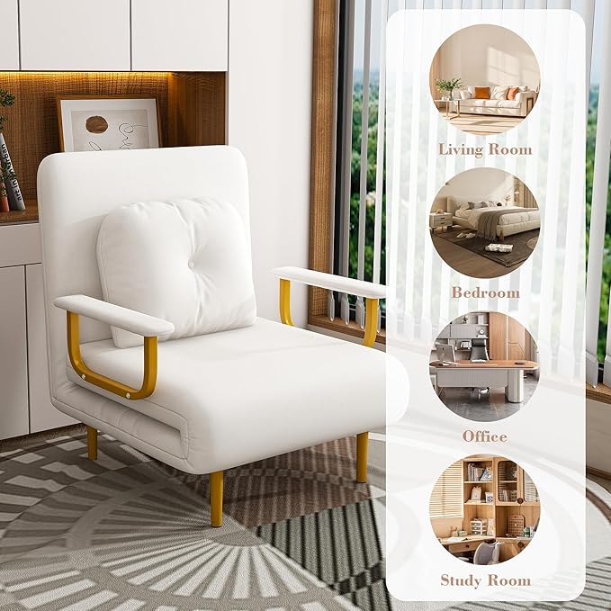 KEIKI Folding Sofa Bed Chair 3 in 1 Convertible Chair 5-Position Sleeper Chair Bed with Adjustable Backrest Space Saving Sofa Couches for Living Room Bedroom Apartment (White 26.5 Wide)