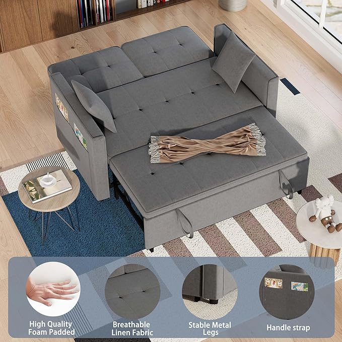 Pull Out Sofa Bed: 71 Gray Convertible Loveseat Sleeper Sofa Bed for Small Space Modern 3 in 1 Couch with Storage Couch Beds for Living Room (Grey)