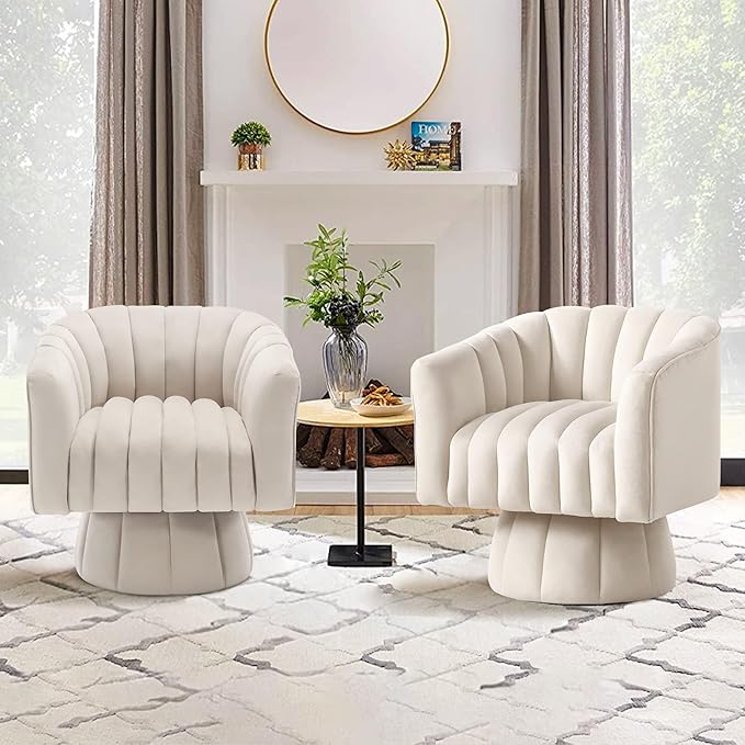 YSICK Swivel Accent Chair360°Swivel Barrel Chairs Mid-Century Chair with Wide Upholstered Modern Velvet Fabric Round Armchair for Living Room Lounge Bedroom