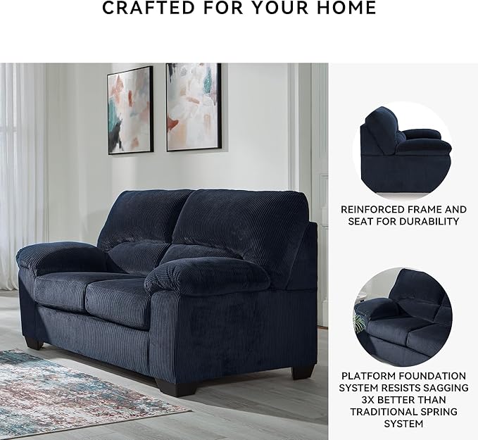 Signature Design by Ashley SimpleJoy Contemporary Loveseat for Living Room Blue