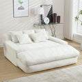 Chenille Double Chaise Lounge Indoor for Huge Person Upholstered Cloud Sofa Bed with 5 Pillows and Armrests Twin Sleeper Sofa Couch Bed for Living Room Guest Room Club (White)