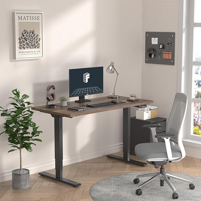 FLEXISPOT E6 3-Stage Dual Motor Electric Standing Desk 48 x 30 Sit Stand Up Desk Holds 220 lbs Adjustable Height w/Memory Presets One-Piece Brown Wood Grain Desktop &amp Black Frame Ships in 2 Bo