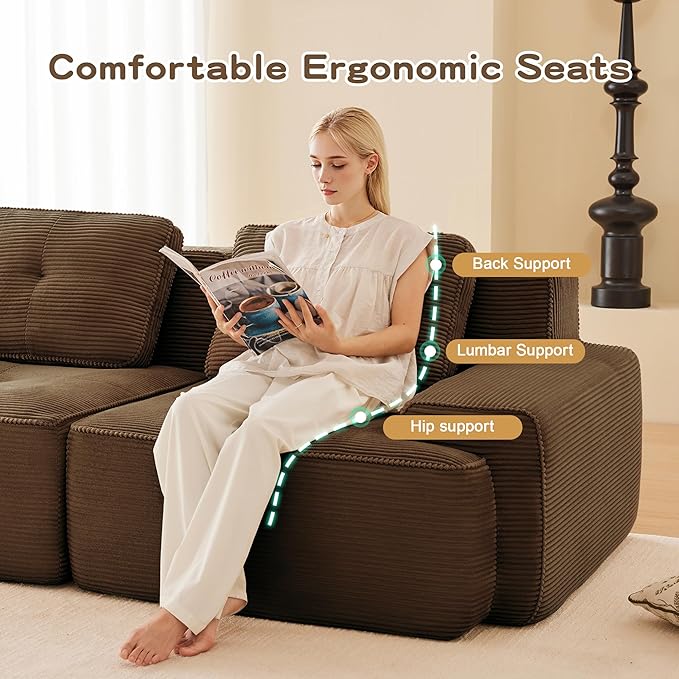Oversized Modular Sectional Sofa Modern V Shaped Corner Boneless Couch with Ottoman Comfy 5 Seater Cloud Sleeper Sofa with Deep Seat Customizable Layout Couches for Living Room Apartment Brown