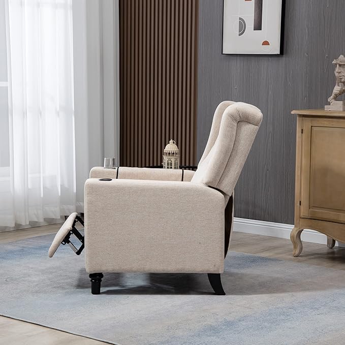 Pushing Recliner Chair Modern Button Tufted Wingback Push Back Recliner Chair Living Room Chair Fabric Pushback Manual Single Reclining Sofa Home Theater Seating for BedroomKhaki Yelkow