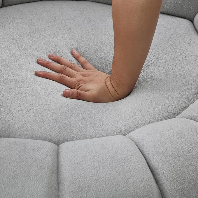 360° Swivel Accent Chair Chenille Fabric Barrel Swivel Chair Round Club Chair with Curved Armrests &amp Thick Cushioning Stylish Channel-Tufted &amp Diamond-Quilted Backrest for Living Room (Gray