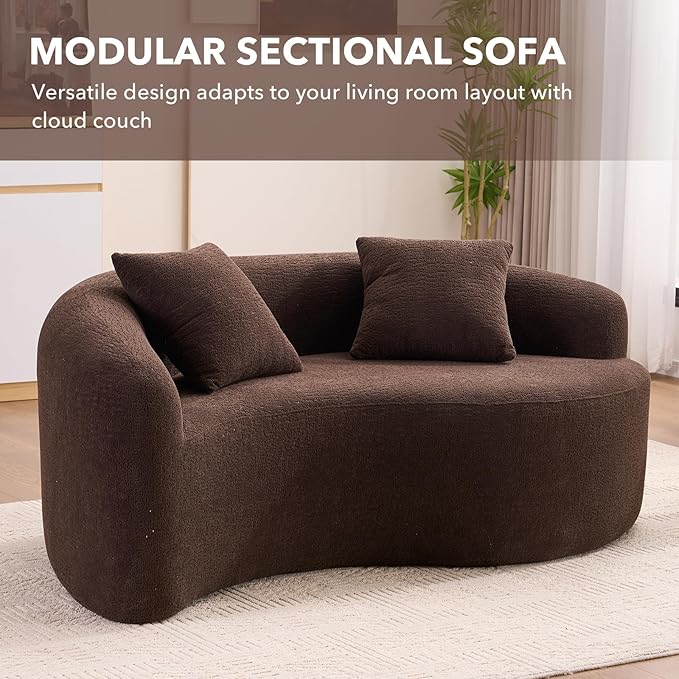 67 Modular Sectional Loveseat Sofa Chenille Upholstered Cloud Couch with S-Shaped Cushion Boneless Couch Sleeper Deep Seat Sofa with Throw Pillows for Living Room (Brown) | Chenille Comfortable