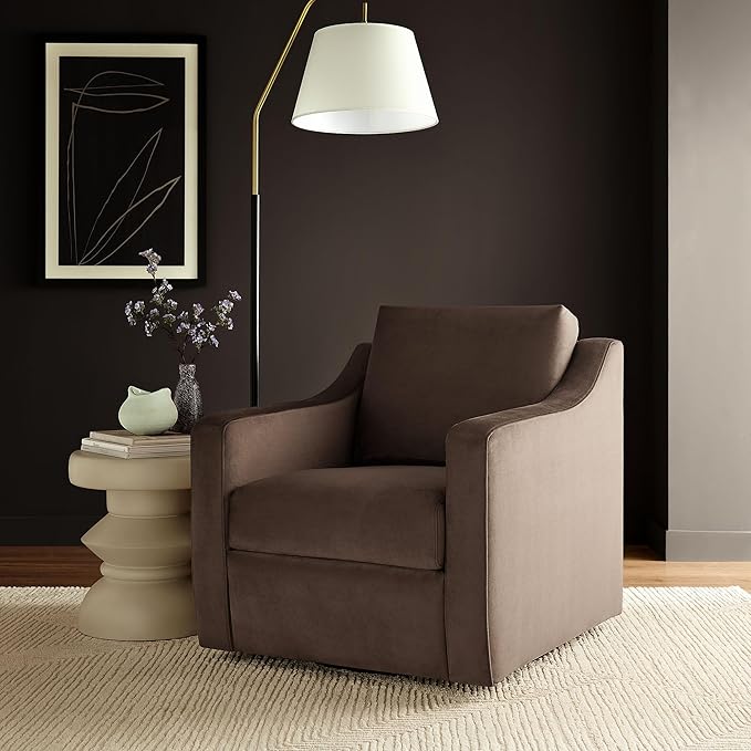 Modway Liora Performance Velvet Swivel Accent Chair in Chocolate Comfortable Stain-Resistant Velvet Armchair with Curved Armrests for Living Room Bedroom Reading Nook