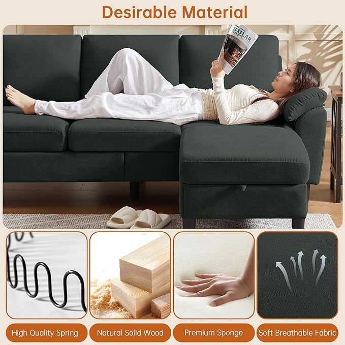 80 Convertible Sectional Sofa Small L Shaped 3 Seat Couch with Reversible Chaise Modern Fabric Sofa Couches for Living Room Apartment and Small Space Black