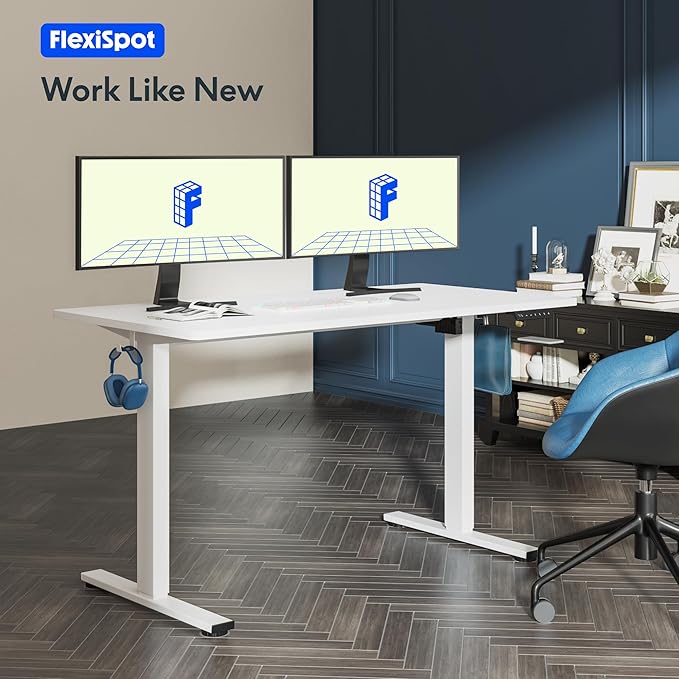 FLEXISPOT One-Piece Electric Standing Desk 48 x 24 Inches Adjustable Desk with Seamless Desktop Memory Controller Height Adjustment (White Frame + White Desktop 2 Packages)