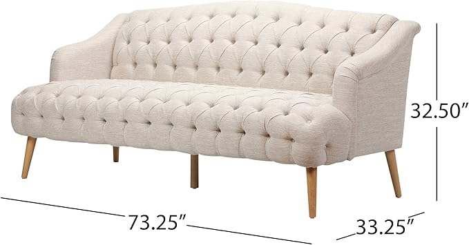 Modern Wingback Tufted Velvet Loveseat 73.25 3 Seat Sofas Settee Bench Banquette Chesterfield Love Seat with High Back Thick Padded Cushioned Upholstered Couch for Living Room Victorian Beige
