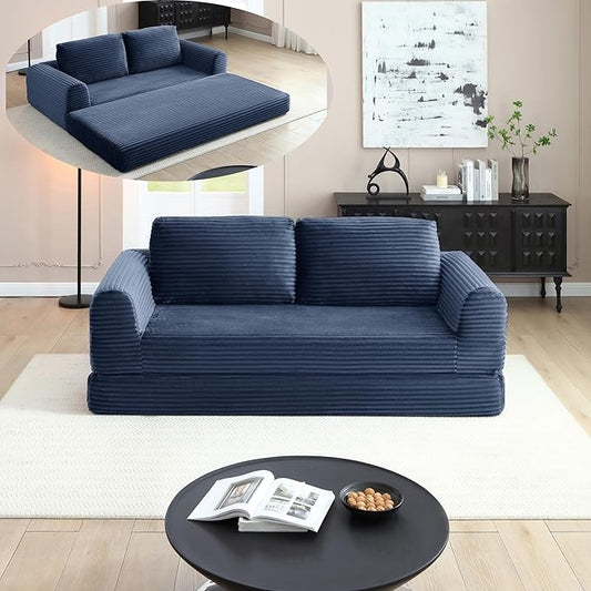 Foldable Boneless Love Seat Couches in a Box Modern Floor Foam Sleeper Sofa Bed 2-in-1 Convertible Cloud Sofa for Home Apartments Bedroom