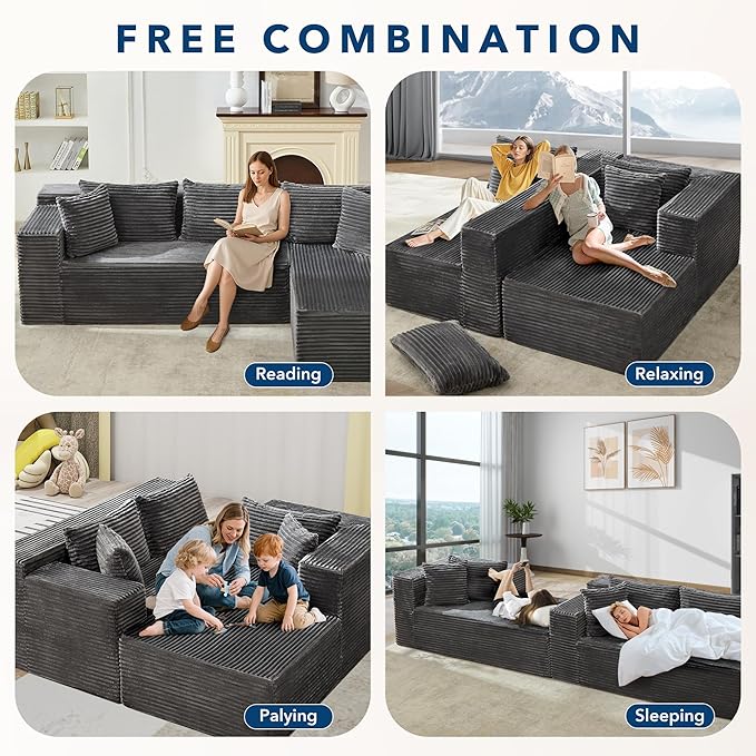 Garvee Modular Sectional Sofa Cloud Sectional Couch 106 Comfy L Shaped Couches for Living RoomOversized Sofa Sleeper with Deep Seat No Assembly Required