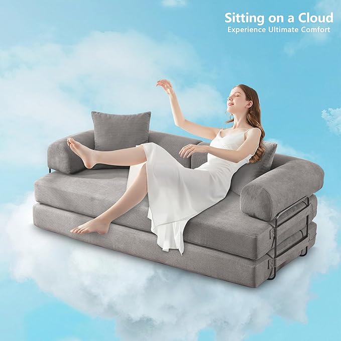 4-in-1 Free Combination Loveseat Convertible Sleeper Sofa Bed Floding Accent Futon Couch Corduroy Modular Sectional Sofa&ampCouch King Size Floor Daybed for Living Room Apartment Office Furniture