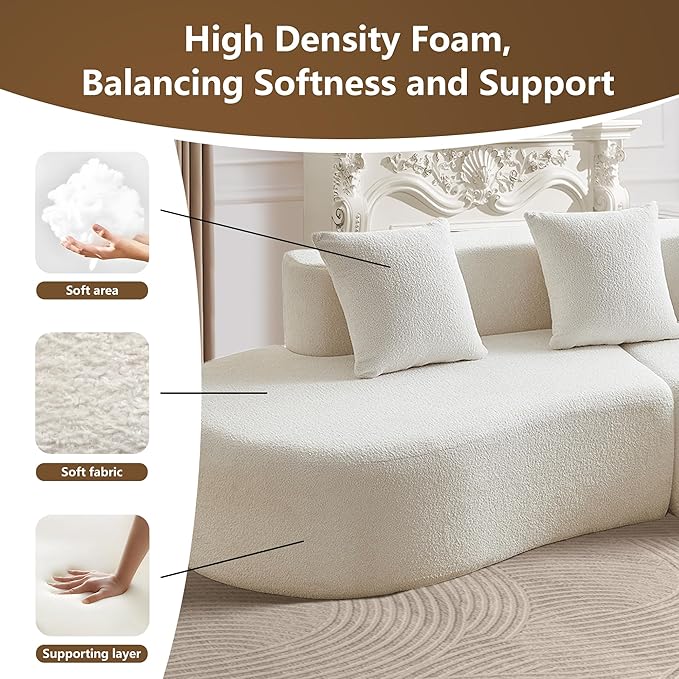 109 Modern Curved Sofa Raindrop Velvet Fabric 5 Seater Curved Shaped Sectional Couch for Living Room Bedroom Office No Assembly