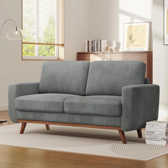 Vesgantti 68 Loveseat Sofa Dark Gray Comfy Corduroy Couch with Spring Cushion and Solid Wood Modern Extra Deep Seat for Bedroom Living Room Office