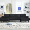 KEIKI 114 U-Shaped Oversized Modular Velvet Sectional Sofa with 2 Chaise Lounge Modern Style Upholstered 4-Seater Couch with Soft Seat Cushions Easy Assembly for Apartment Living Room Black