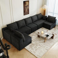 168.5 Modular Sectional Sofa Oversized U-Shaped Minimalist Couches with 3 Middle Seats Chaise Modern Deep Seat Convertible Sleeper Sofa Cloud Plush Corduroy Fabric7 Seater Black