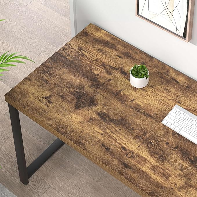 EXCEFUR Modern Computer Desk Home Office Desk with Storage Shelf Wood Study Writing Table Workstation for Bedroom Living Room Rustic Brown 53 Inch