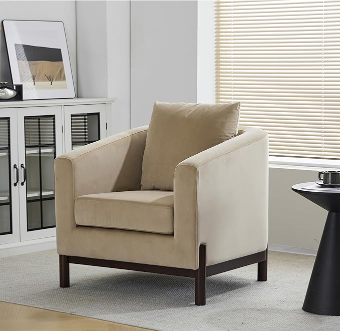 Christopher Knight Home Upholstered Club Chair Comft Accent Chair Soft Armchair Reading Single Sofa with Wood Legs Barrel Lounge Chair for Living Room Bedroom Home Rest 33.5 x33.5x31.5 Camel