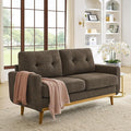 65 W Brown Loveseat Sofa Mid Century Modern Love Seat Couches for Living Room Button Tufted Upholstered Small Couch for Bedroom Solid Wood Legs and Easy to Install Love Seats Furniture (Brown)