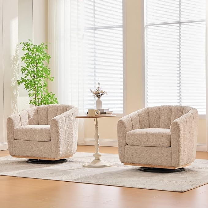 Velvet Swivel Chair Accent Chair 31.9 W Modern Upholstered Pumpkin Barrel Chair Single Sofa Armchair for Living Room Bedroom Wheat.