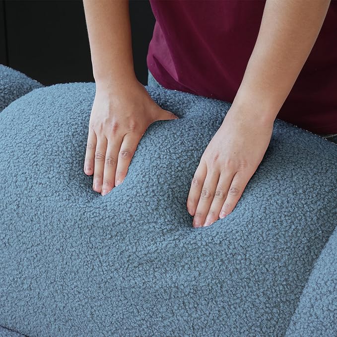 Boneless Small Couch for Bedroom 90 Modern Curved Boucle Couch Comfy Upholstered Cloud LoveSeat Floor Sofa Deep Seat Leisure Bubble Couches for Living Room Small Space (Blue No Installation)
