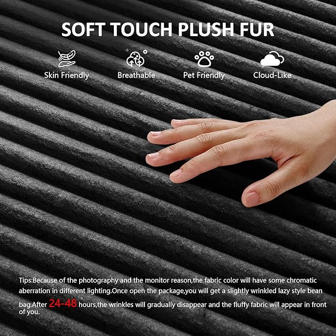 Oversized 79” Double Chaise Lounge Sofa Bed Deep Seat Corduroy Cloud Loveseat Chair No Assembly Plush Upholstered Sleeper for Living Room or Bedroom (Black)