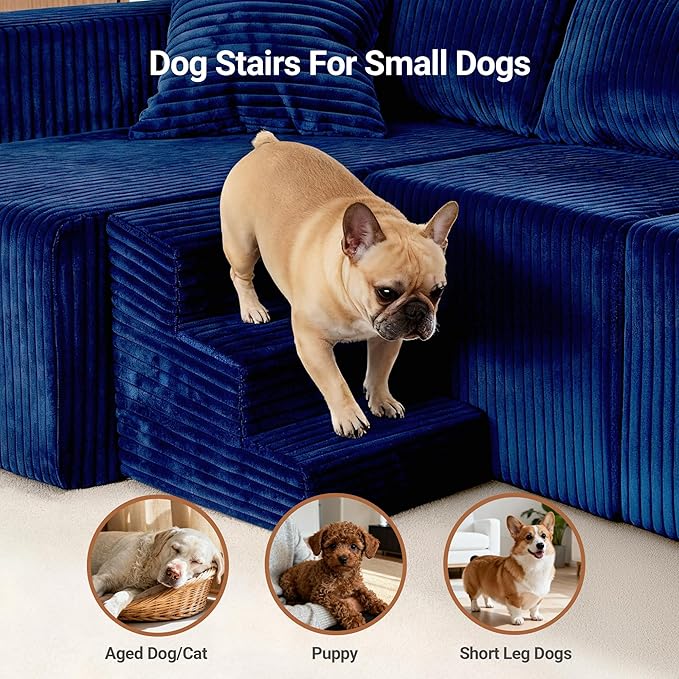 Claiks 128 Modular U Shaped Boneless Couch Deep Seat Bonless Couches for Living Room Modern Couch with Pet Stairs No Assembly Required Blue