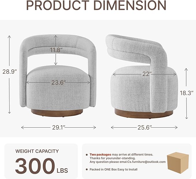Swivel Accent Chair Set of 2 Upholstered Barrel Chair with Open Back Design Modern Arm Chair with Wooden Base for Living Room Bedroom Reading WaitingroomWhite