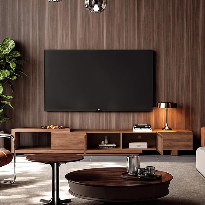 Adjustable Length 78-103 TV Stand with 2 Doors and 2 Drawers Entertainment Center with Storage for Living Room Bedroom Mid Century Modern TV Console Media Console Television Stand Walnut