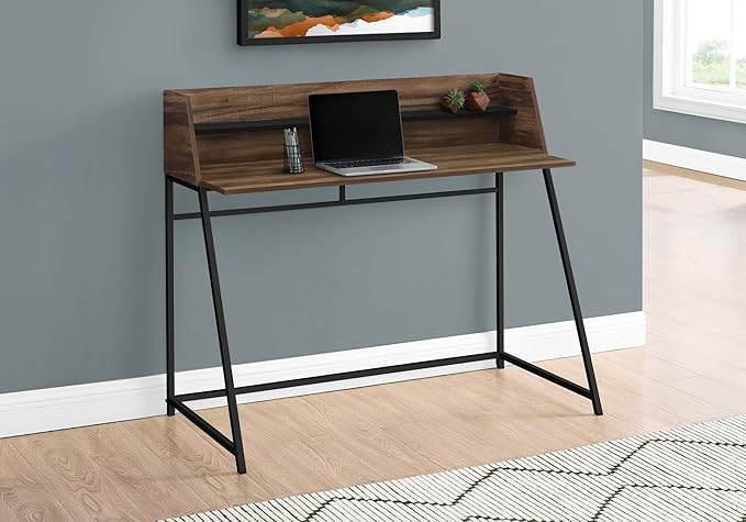 Computer Desk Home Office Laptop Storage Shelves 48 l Work Brown Laminate Black Metal Contemporary Modern