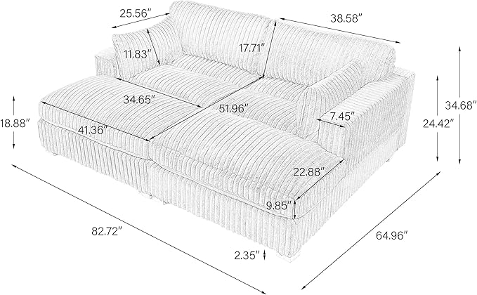 Chaise Lounge Indoor Upholstered Genuine Fur Sofa Counch with Armrest for Living Room Oversized Sleeper Sofa Bed with Pillows for Bedroom Apartment-Light Brown