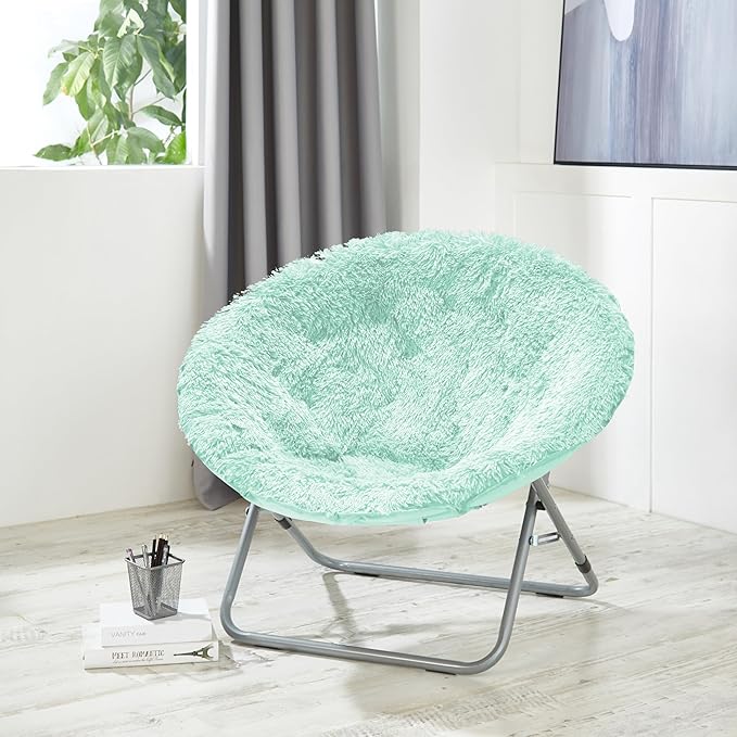 Urban Lifestyle Oversized Mongolian Faux Fur Saucer Chair Mint