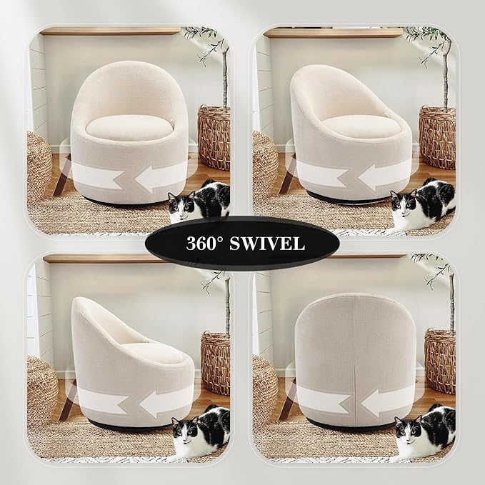 COLAMY 360° Swivel Accent Chair Swivel Barrel Armchair with Hidden Storage Modern Small Round Chair for Living Room/Bedroom Beige