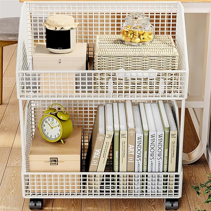 Mobile Filing Cabinet with Wheels Desk Shelf Trolley Book Shelf with Pulley Document Storage Shelf Layered Storage Shelf File Cabinet