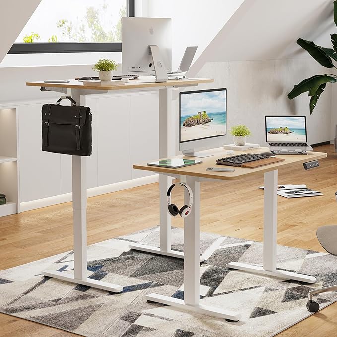 Standing Desk 40x24 Inch Sit Stand Desk Electric Height Adjustable Home Office Desks with Splice Board Ergonomic Rising Modern Lift Motorized Gaming Desktop Workstation (Natural)